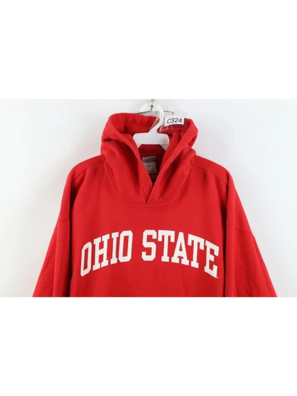 Vintage 90s Y2K Mens Large Spell Out Ohio State University Hoodie Sweatshirt Red